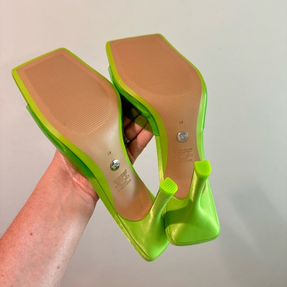 NWT Zara Lime Green High Heel Vinyl Mules Size 41 - Picture 10 of 11